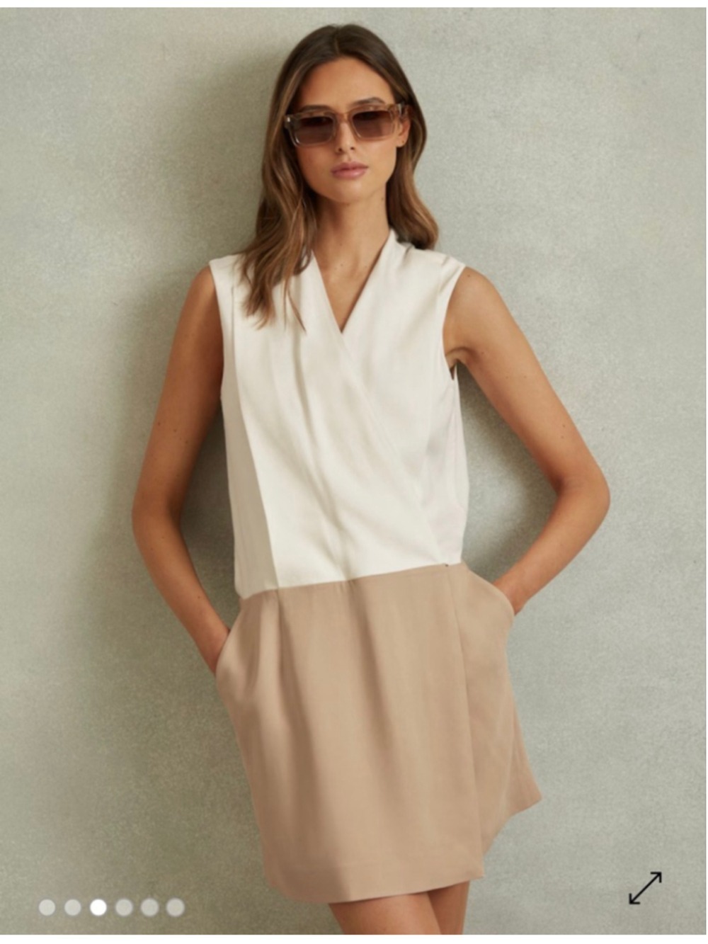 Women's Reiss Vie Wrap-Front Shift Mini Dress in Nude/Ivory, Size 2
